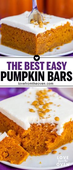 the best easy pumpkin bars with white frosting