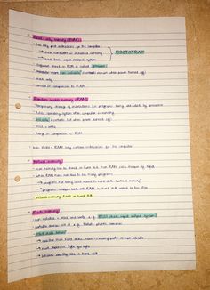 a piece of paper that has been written in different colors and sizes on it,