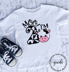 a white shirt that says moo i'm harper with a cow on it