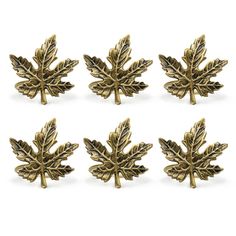 set of six gold tone maple leaf shaped brooches with leaves on each side