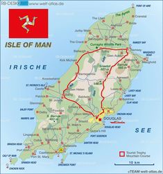 a map of isle of man showing the roads and major towns on it's coastline