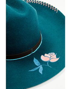 Teal Cowgirl Hat, Cowboy Hat Embroidery, Felt Cowboy Hat, Felt Cowboy Hats, Embroidered Felt, Cowgirl Hat, Hat Embroidery, Work Boots Men, Cowgirl Hats