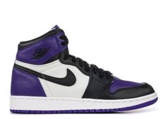 the air jordan 1 high og is available in black, white and court purple colorway