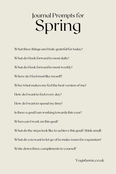 the text is in black and white, which reads journal prompts for spring