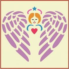 an angel holding a heart with wings and a star on it's head in a square frame