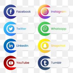 the social media icons are arranged in different colors and sizes, with one button highlighted