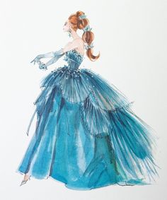 a drawing of a woman in a blue dress