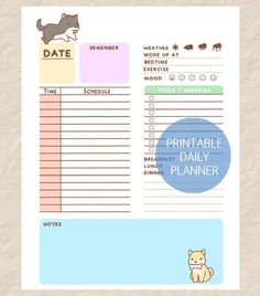 a printable daily planner with animals in the background and an image of a mouse on top