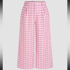 New Never Worn Spring Gingham Wide Leg Bottoms, Gingham Suit, Barbie Pants, Oc Clothes, Pink Jumpsuit, Pink Gingham, Suit Pants, Pants Color, Cider