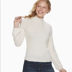 Juniors' American Rag Long Sleeve Mock Neck Top Casual White Mock Neck Top For Fall, Casual Mock Neck Top For Spring Layering, Casual Relaxed Fit Mock Neck Top, White Mock Neck Top For Spring, White Casual Mock Neck Top For Spring, Casual Turtleneck Tops For Spring, Casual White Mock Neck Top For Spring, Casual Mock Neck Top For Spring, Spring Casual Stretch Mock Neck Top