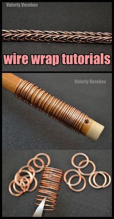 the instructions for how to make wire wrap bracelets with wood and copper metal rings