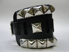 Punk Style Leather Cuff Bracelet, Punk Style Silver Leather Wristband, Punk Leather Wristband, Punk Style Leather Wristband As Gift, Punk Leather Wristband Gift, Punk Style Silver Leather Cuff Bracelet, Punk Style Silver Cuff Leather Bracelet, Punk Leather Cuff Wristband, Edgy Leather Cuff Bracelet