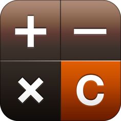 the calculator icon is shown in three different colors and sizes, including black, brown, orange, and white