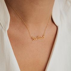 Give a meaningful gift to your child that they will wear every day with our Custom Kid’s Name Necklace. Both dainty and minimalist, this necklace can be personalized with any name and can even include cute symbols to make this jewelry piece more unique. Material: High-Quality Solid 925 Sterling Silver Finish: Sterling Silver ∙ 18K Gold ∙ Rose Gold Dimensions: Depending on your font choice, height sizes range from 3mm to 4mm lowercase SKU: HH-NH02F87 Minimalist Customizable Charm Necklaces As Gifts, Custom Name Necklace For Everyday Use, Meaningful Custom Name Necklaces For Everyday, Customizable Everyday Nameplate Necklace, Minimalist Custom Name Charm Necklace As Gift, Everyday Customizable Nameplate Necklace, Minimalist Nameplate Necklace, Delicate Rose Gold Name Necklace For Everyday, Minimalist Nameplate Charm Necklaces For Mother's Day