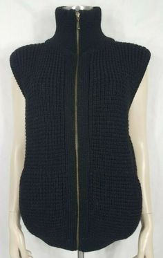 ladies full zip sweater vest with pockets Northern Watters Knitwear brand black size 42 (please refer to measurements below) 100% Wool; thick and heavy. Should be very warm! Brand new with tags! no flaws to speak of.  Hand made in Canada.  MSRP $249.00.  Would make a great gift! Measurements lying flat: Bust: 21 inches. Length (from shoulder to bottom hem): 24.5 inches Policies and Disclosures: RETURNS: Returns are accepted within 30 days of purchase. Buyer is responsible for return shipping. Al Vest With Pockets, Zip Sweater, Used Clothing, To Speak, Sweater Vest, Clothing Items, Sweater Outfits, Knitwear, Turtle Neck