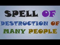 the words spell off destruction of many people are shown in multicolored letters on a white background