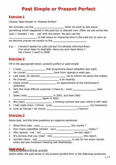 the past simple or present perfect worksheet is shown in red and white text