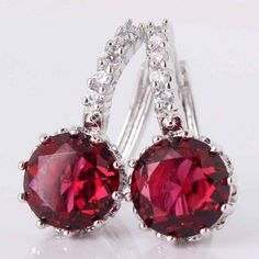 Feshionn IOBI Earrings Ruby Red on White Gold Exotic Gems CZ Solitaire Hoop Earrings Pink Jewelry, Best Jewelry Stores, Lovely Jewellery, Cz Diamond, Gold Plated Earrings, Gold Hoop, Gold Hoop Earrings, Ear Studs, Ruby Red