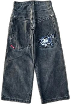 Embroidered Wide Leg Streetwear Pants, Embroidered Wide Leg Pants For Streetwear, Casual Embroidered Pants For Streetwear, Casual Black Embroidered Bottoms, Casual Black Embroidered Pants, Baggy Embroidered Cotton Bottoms, Black Embroidered Cotton Pants, Black Embroidered Cotton Bottoms, Black Embroidered Wide Leg Bottoms