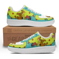 Scooby-Doo and Shaggy Rogers Air Sneakers-Gear Wanta Custom Painted Shoes Ideas, Handpainted Shoes, Paint Shoes, Pebbles Flintstone, Shaggy Rogers, Air Sneakers, Air Force Shoes, Shoe Designs, Shoe Ideas