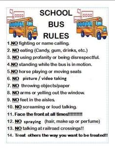 a school bus rules poster with two buses