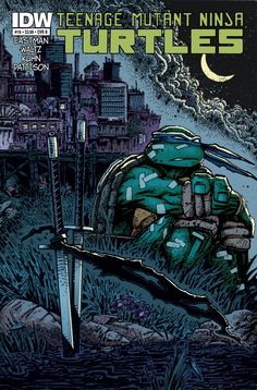 the teenage mutant ninja turtles comic cover is shown in blue and green with an image of a