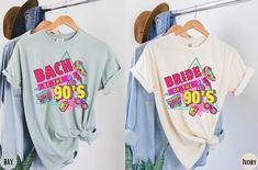 "90s Bachelorette Shirts, 90s Bride Shirt, Retro Bachelorette Party Shirts, 90s Bridal Party Theme Shirt, Bach of the 90s, Matching Comfort Colors Shirts ✧ WHY  YOU'LL  LOVE IT ✧  ⋒ Comfort Colors® tees are garment-dyed shirts that are timeless classics and will never pile.  ⋒ Trendy retro vintage look and gorgeous colors.  ⋒ Amazingly soft and comfy. Perfect with any shorts, skirts, jeans, leggings, or nothing but undies around the house. ⋒ Created with quality in mind, it's made from 100% ring 90s Theme Bachelorette Party Outfit, 90s Bachelorette Party Shirts, 90s Bride, 90s Bachelorette Party, 90s Bridal, 90s Bachelorette, Retro Bachelorette Party, Retro Bachelorette, Bachelorette Party Tees