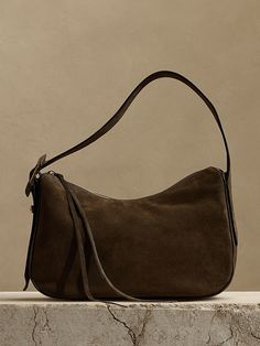 Ravello Suede Shoulder Bag | Banana Republic Cruise Capsule Wardrobe, New England Cruise, Suede Handbags, Hobo Style, Brown Leather Shoulder Bag, Bags Aesthetic, Pretty Bags, Brown Bags, Mode Vintage