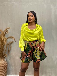 Short and easy to wear Made from Cotton Ankara print Casual Green Printed Shorts, Green Floral Print Shorts For Day Out, Yellow Floral Print Shorts, African Shorts, Ankara Short, Ankara Print, Womens Skirts, Summer Shorts, Ankara