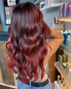 Dark Hair Red Highlights, Hair Red Highlights, Black Hair With Red Highlights, Red Highlights In Brown Hair, Red Balayage Hair, Wine Hair Color, Black Red Hair, Wine Hair, Red Hair Inspo