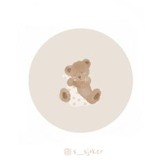 a brown teddy bear sitting on top of a white circle