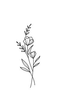 a black and white drawing of some flowers