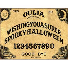 an old fashioned halloween card with the words ouja wishing you're spooky hall