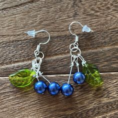 Blue Berries Dangling Earrings 925 Earring Hooks With Glass Leaves. Great Idea For Mother’s Day Gift And Will Also Come In A Fabric Gift Bag. That Is Also A Homemade. Blueberry Jewelry, Blueberry Earrings, Berry Earrings, Fabric Gift Bag, Homemade Earrings, Blue Berries, Blue Berry, Jewelry Blue, Fabric Gift Bags