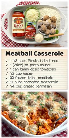 a recipe for meatball casserole is shown here