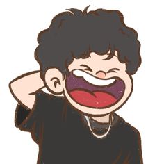 a drawing of a boy with his hand on his head and mouth open, laughing