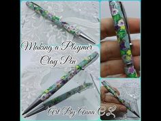 three different views of a pen with flowers on the top and bottom, one is green