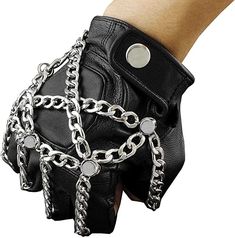 PRICES MAY VARY. Meterial: leather Main Color: Black Length : approx. 15.5 cm width : approx. 10.5 cm New Heavy Metal Chain Men's Half Finger Fingerless Gloves Fingerless Gauntlets Art, Black Metal Fashion, Metal Outfit, Chains Aesthetic, Dragons Clothes, Heavy Metal Fashion, Techwear Outfits, Punk Accessories, Biker Jewelry