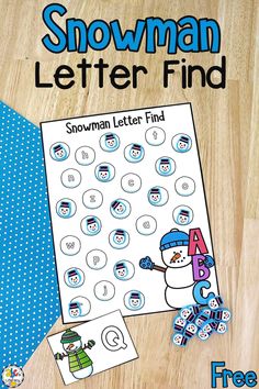 a snowman letter find and write activity for kids with free printables on it