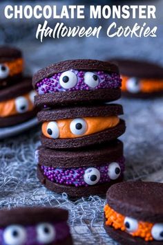 chocolate monster halloween cookies with googly eyes