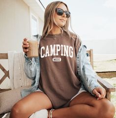 You are going to love this trendy Comfort Colors Camping Mode t-shirt! It would also make a wonderful gift for the nature lover in your life! Please message us for different brands, styles or sizes. COMFORT COLORS DETAILS: .: Soft-washed, garment-dyed fabric  .: Double-needle stitching throughout  .: 100% ring-spun cotton .: Medium fabric (6.1 oz/yd² (206.8 g/m .: Relaxed fit .: Sewn-in twill label CARE INSTRUCTIONS: .: Machine wash cold; do not bleach. Dry on low heat or lay flat to dry; do not Summer Camp Shirt With Crew Neck For Outdoor, Summer Crew Neck Camp Shirt For Outdoor, Crew Neck Camp Shirt For Summer Outdoor Activities, Crew Neck Camp Shirt For Summer Outdoor, Cotton Camp Shirt With Letter Print For Camping, Cotton Camp Shirt With Letter Print For Outdoor, Casual Crew Neck Camp Shirt For Outdoor Activities, Casual Graphic Print Camp Shirt, Casual Pre-shrunk Camp Shirt For Camping