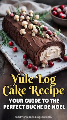 Discover how to make the best Yule Log Cake recipe, an easy-to-follow holiday cake that’s a showstopper for winter gatherings. This traditional Buche de Noel with a light sponge cake, whipped cream filling, and chocolate frosting makes the ultimate winter dessert and treat. Learn all the simple techniques to roll and decorate this classic holiday recipe! Log Cake Recipe, Yule Log Cake Recipe, Yule Log Recipe, Christmas Yule Log, Chocolate Yule Log, Yule Log Cake, Holiday Cake, Cake Roll Recipes, Log Cake