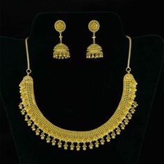 22K Gold Floral Choker Style Necklace and Earring Set Jhumka And Necklace Set, Yellow Gold-plated Jewelry With Latkans, Floral Choker, 22k Gold Necklace, Choker Style Necklace, Royal Design, Gold Necklace Set, Choker Style, Jhumka Earrings