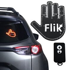 an image of a car with the word fix on it's tail light and hand