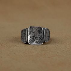 Hammered Silver Ring, Classic Art Deco Silver Ring, Unique Design Square Men Silver, Personalized Ring, Birthday Gift, Gift For Girlfriend   Made of 925 silver and handcrafted by hand, this ring is not only an accessory piece that complements your daily elegance, but also has details that will reflect your character and style. It is also a great gift to give to your loved ones on their special days. At SavisSilver, we always give importance to the satisfaction of our customers, we recommend you Handmade Ring Jewelry For Birthday, Handmade Ring For Birthday, Handmade Birthday Ring, Vintage Oxidized Signet Ring For Gift, Oxidized Open Signet Ring Gift, Oxidized Finish Open Signet Ring, Handmade Adjustable Signet Ring For Anniversary, Adjustable Nickel-free Signet Ring As Gift, Minimalist Oxidized Finish Signet Ring As A Gift