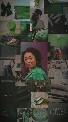 a collage of green and black images with the words power written on them in different languages