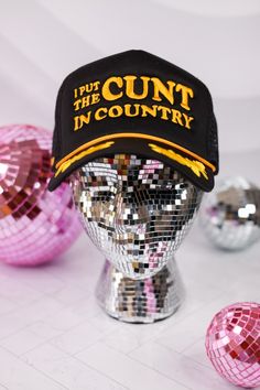 This trucker hat might not be for everyone but it is for someone. This embroidered "I put the C*nt in country" captain trucker hat will surely get some head turns, eye rolls, and laughs. Snack-Back. White Trash Bash, White Trash Party, Funny Trucker Hat, Wedge Heel Sneakers, Funny Hats, White Trash, Relaxed Jeans, Just Peachy, The C