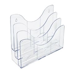 an acrylic business card holder is shown with three dividers on each side