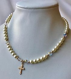 Gold Cross Baptism Pearl Necklace, Gold Cross First Communion Pearl  Necklace, Gold Cross ConfirmationPearl  Necklace First Communion Pearl Drop Jewelry, Elegant Pearl Jewelry For Baptism, Pearl Charm Jewelry For First Communion, Elegant Pearl Jewelry For Confirmation, Elegant Pearl White Jewelry For Baptism, Gold Pearl Jewelry For Baptism, Spiritual Pearl Jewelry For Baptism, Pearl Jewelry For Baptism With Round Beads, Pearl White Spiritual Jewelry For First Communion