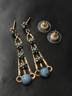 Gold tone turquoise beaded stones 4.5cm drop earrings 1960s 1970s jewellery Marvel Oc, 1970s Jewelry, Bird Pins, Turquoise Beads, Crate And Barrel, Jewelry Earrings Dangle, United Kingdom, Dangle Drop Earrings, 1970s